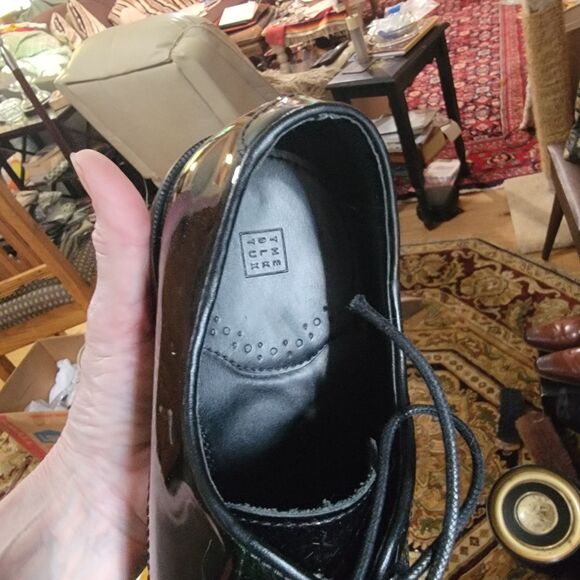 Men s Black Patent Leather Derby Dress Shoes size 8 The Black Tux Premium Formal - Picture 14 of 16
